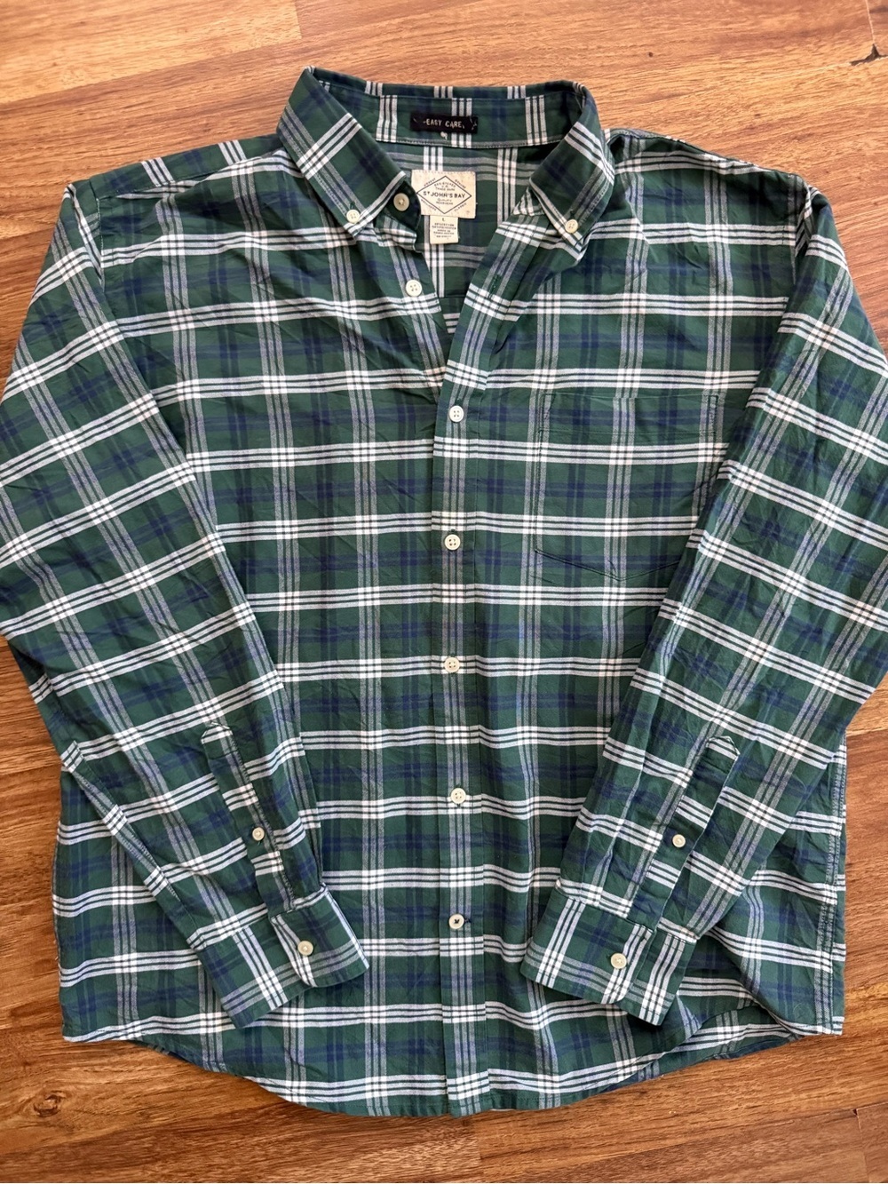 St. John's Bay Green and Navy Plaid Button-Down Shirt